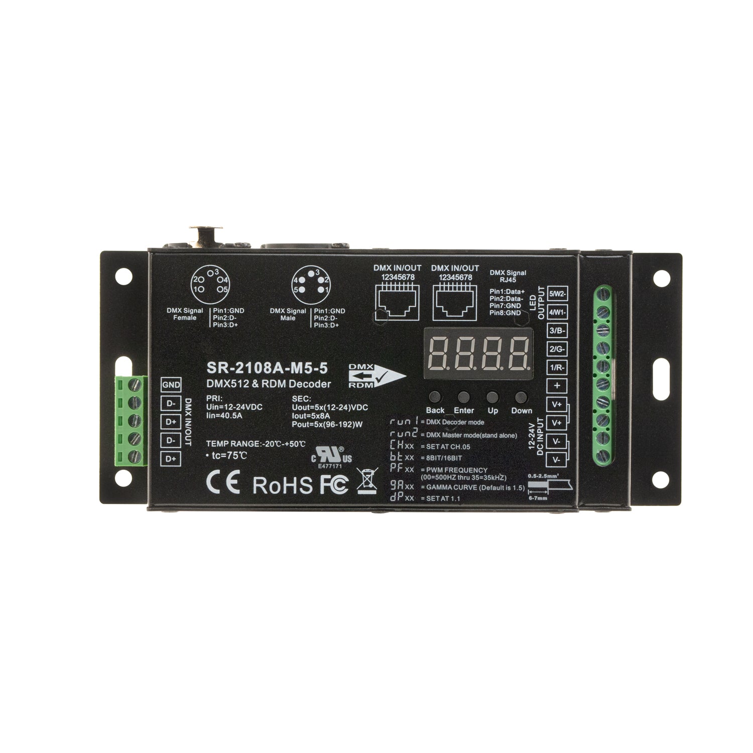 DMX512 and RDM Decoder 5 Channel 12-24V 8A SR-2108A-M5-5 - GekPower