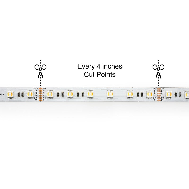 5M(16.4ft) Indoor LED Strip 5050, 24V 5.5(w/ft) 60(LEDs) 1600-2200MCD WRGBWW - GekPower