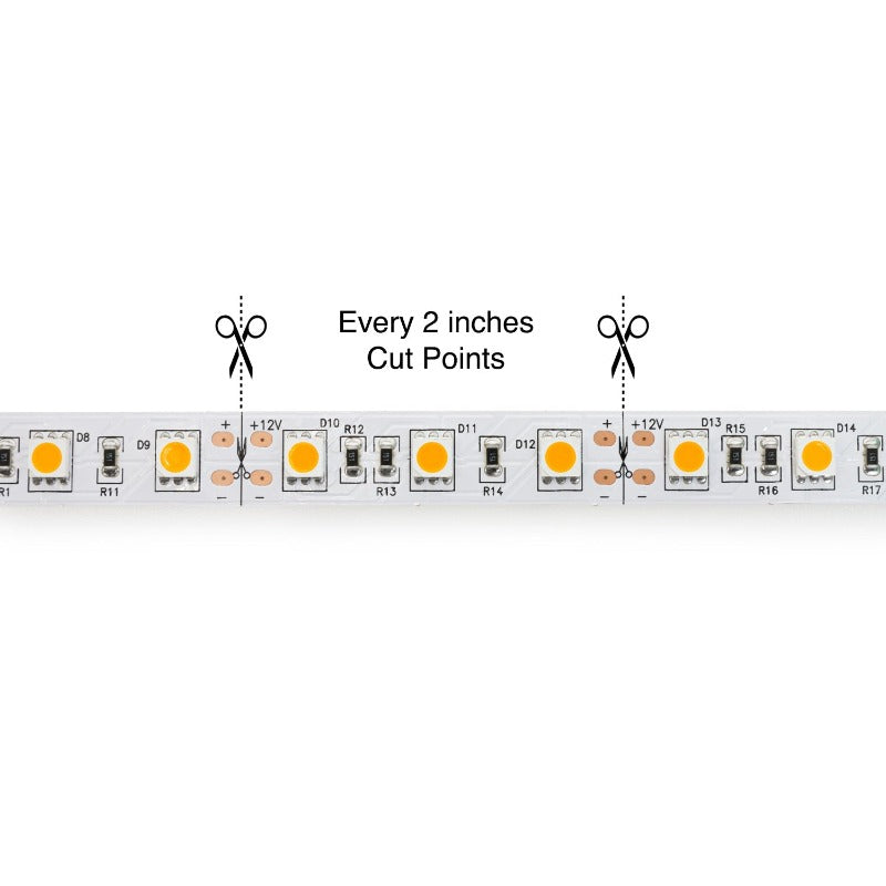 5M(16.4ft) Indoor LED Strip 5050, 12V 4.5(w/ft) 360-396(Lm/ft) 60(LEDs/m) CCT(1.5K, 2.7K, 4K, 5K) - GekPower