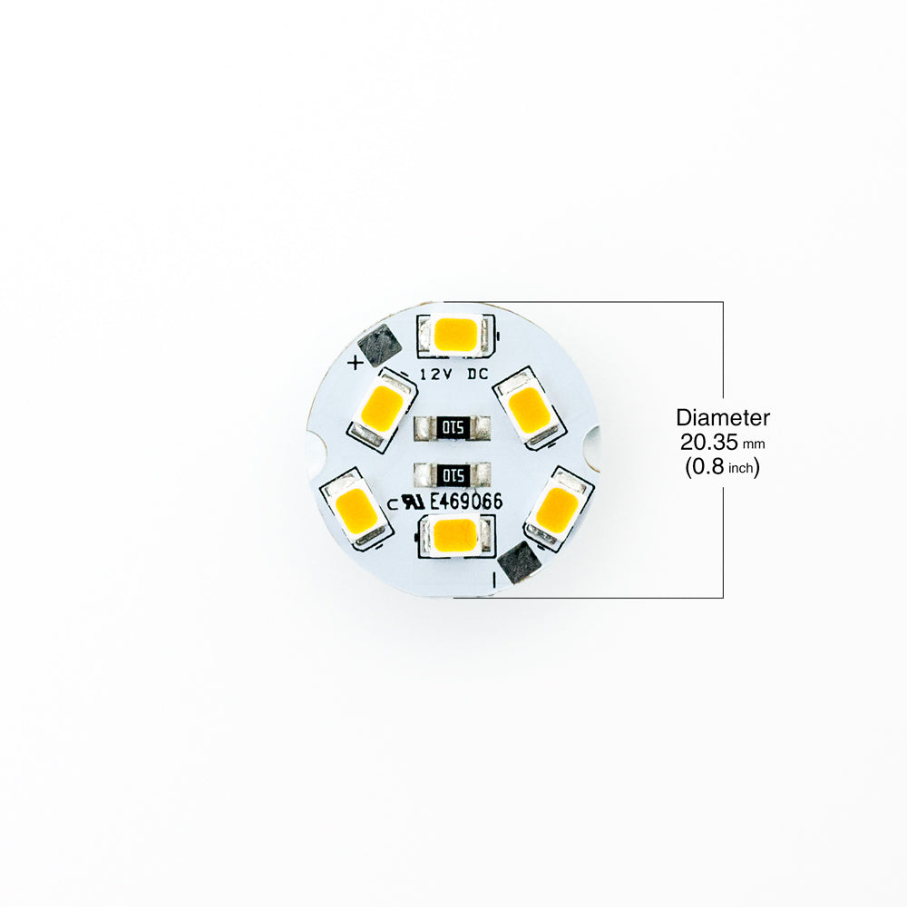 12V 6 SMD 2835 LED Flat Round PCB Dimmable Warm White (2700K), gekpower