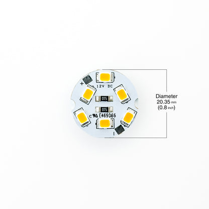 12V 6 SMD 2835 LED Flat Round PCB Dimmable Warm White (2700K), gekpower