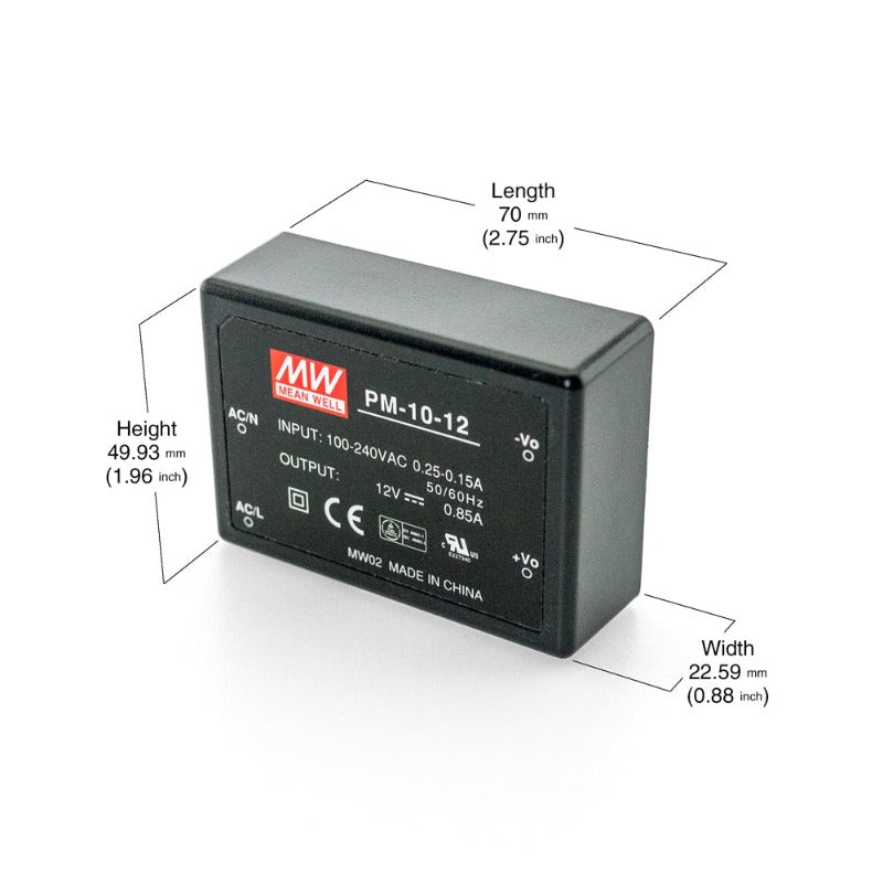 Mean Well Class 2 Constant Voltage LED Driver 12V 850mA PM-10-12