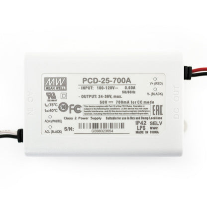 Mean Well PCD-25-700A Constant Current LED Driver, 700mA 24-36V 25W, gekpower