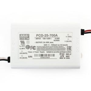 Canada, British Columbia, North America. Dimmable  Mean Well PCD-25-700A Constant Current LED Driver, 700mA 24-36V 25W 