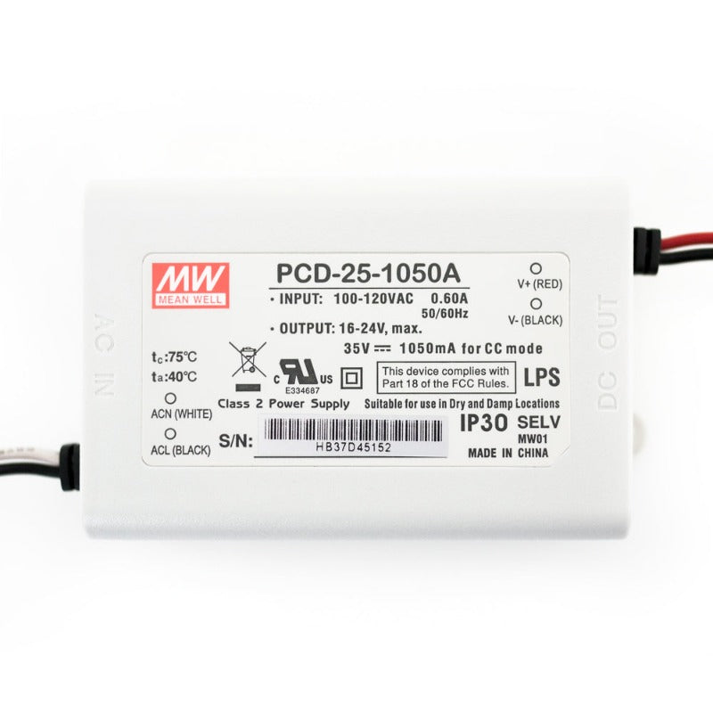 Mean Well PCD-25-1050A Constant Current LED Driver, 1050mA 16-24V 25W, gekpower