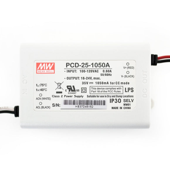 Canada, British Columbia, North America. Dimmable  Mean Well PCD-25-1050A Constant Current LED Driver, 1050mA 16-24V 25W