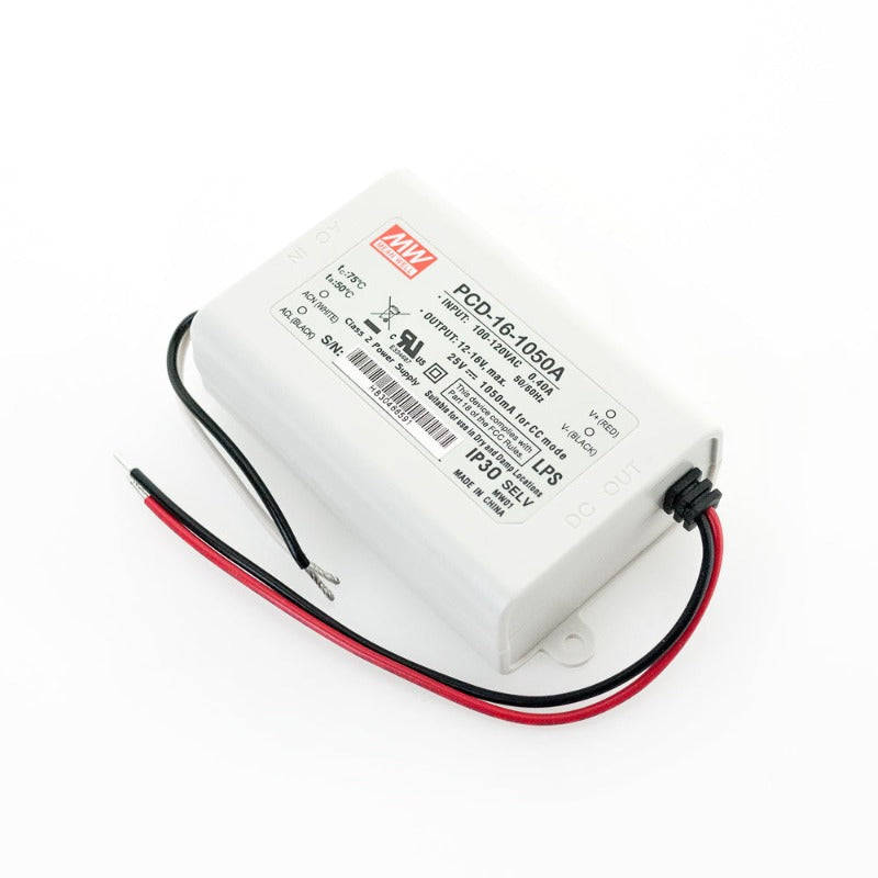 Canada, British Columbia, North America. Dimmable  Mean Well PCD-16-1050A Constant Current LED Driver 12-16V 1050mA 16W