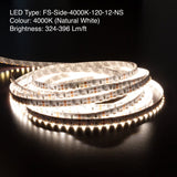 5M(16.4ft) Side LED Strip 315, 12V 3.5(w/ft) 324-396(Lm/ft) 120(LEDs/m) 4K(Natural White) - GekPower