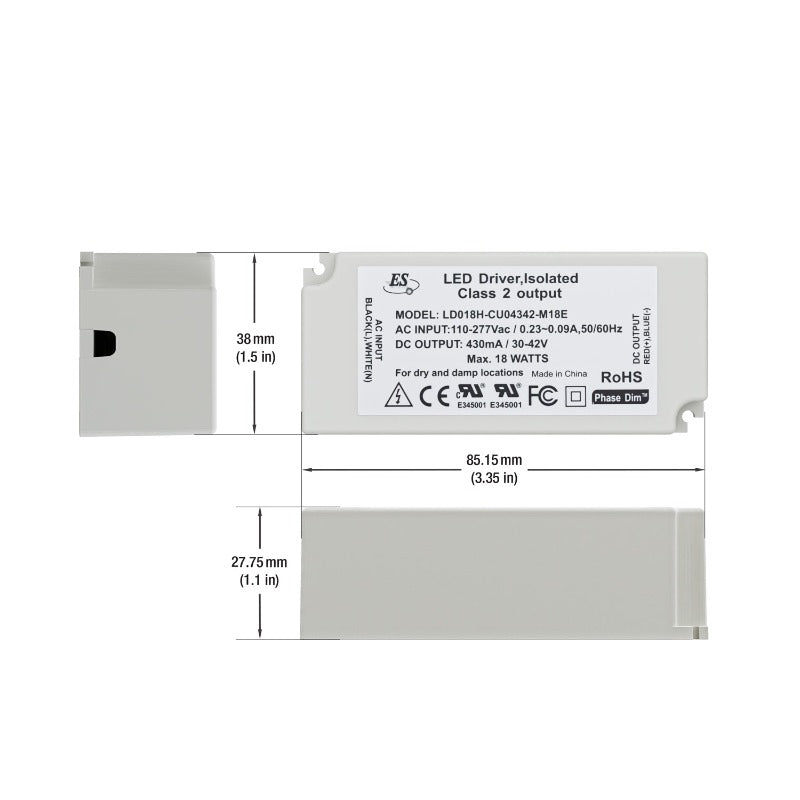 ES LD018H-CU04342-M18E Constant Current LED Driver, 430mA 30-42V 18W max, gekpower