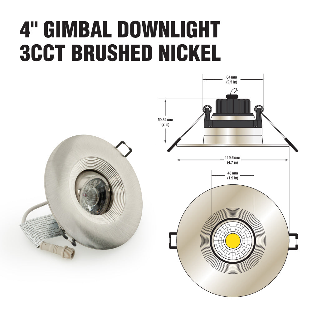 4 inch Round Recessed Light Gimbal with Selectable Color Temperature (3CCT) 120V 8W Black, gekpower