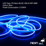 5M(16.4ft) LED Neon light Strip FS-Neon-BLUE-168-24-WP-4MM, Blue color Dimmable Silicone Waterproof Casing Side Emitting. - GekPower