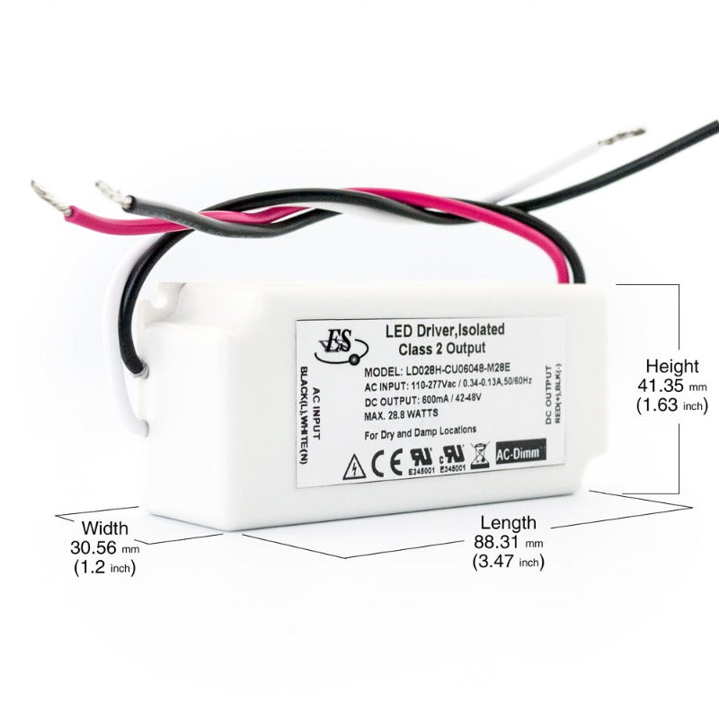 ES LD028H-CU06048-M28E Constant Current LED Driver, 600mA 42-48V 28.8W max, gekpower