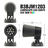 B3BJM1203 Landscape Spotlight, 24V 36W RGB, gekpower