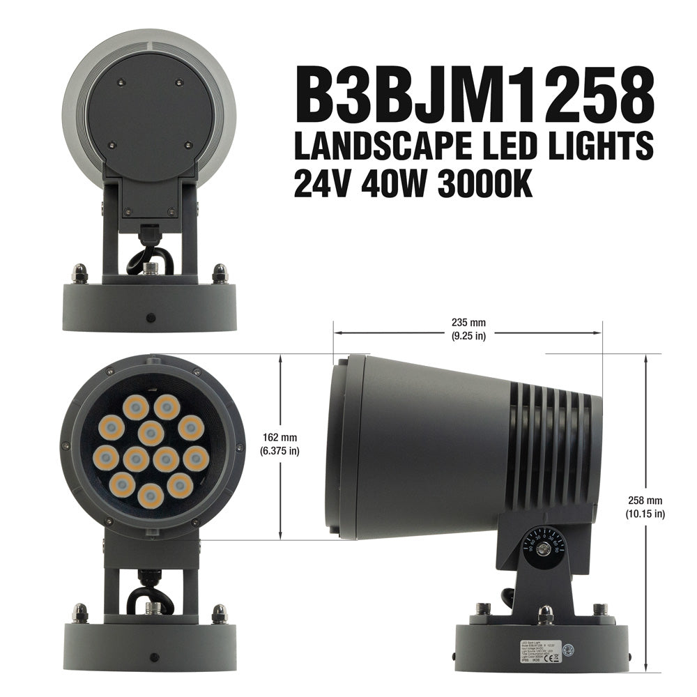 B3BJM1258 Landscape Spotlight, 24V 40W 3000K(Warm White), gekpower