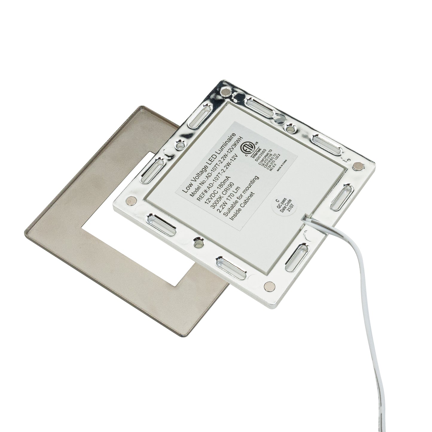 Square Cabinet Puck Light Surface Mount 12V 2.2W Brushed Nickel AD-107T-2.2W-12V, gekpower