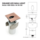 VBD-SQ25-1W-3K-DB Square LED Step Light/ Pathway Light, 12V 1W 3000K(Warm White), gekpower