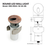 VBD-RD25-1W-3K-DB Round LED Step Light/ Pathway Light, 12V 1W 3000K(Warm White), gekpower