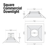 6 inch Commercial Recessed LED Downlight / Ceiling Light Reflector Square Trim, 120-347V 20W, gekpower