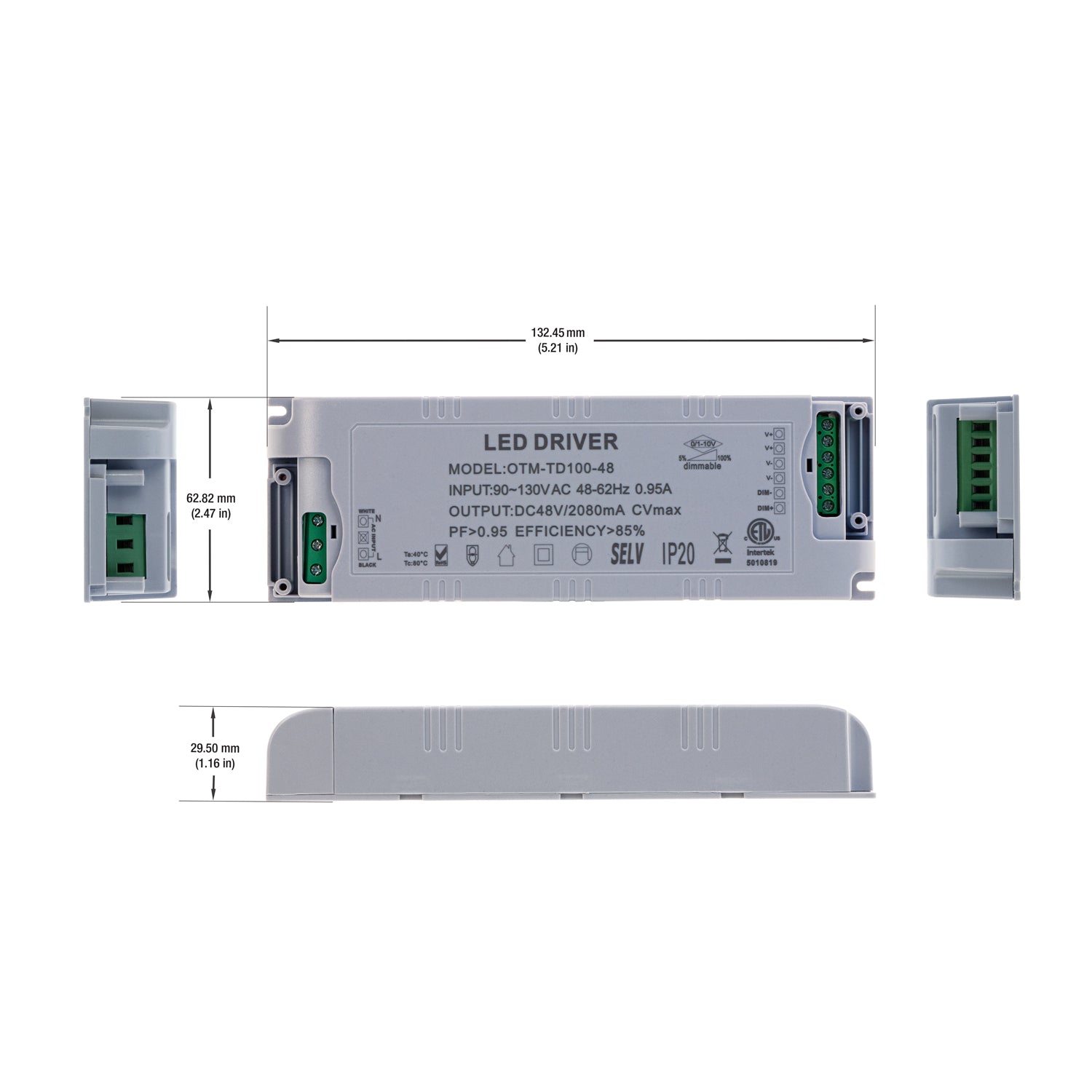 OTM-TD100-48 Constant Voltage LED Driver, 0-10V Dimmable 48V 100W, gekpower