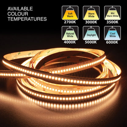 5M(16.4ft) Indoor LED Strip 2835, 24V 9(w/ft) 1455-1600(Lm/ft) 240(LEDs/m) CCT(2.7K, 3K, 3.5K, 4K, 5K, 6K) - GekPower