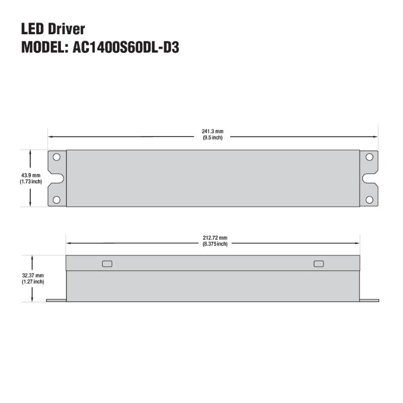 Antron Adjustable Output Current 1400-1050-700mA with Universal Input Voltage LED Driver 26-43V 60W max AC1400S60DL-D3