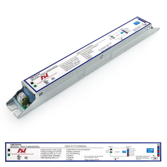 Antron Constant Current Programmable LED Driver with Custom Output Current 700-1400mA 27-55V 60W max  PAC1400S60DL