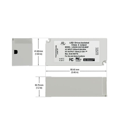 ES Constant Current LED Driver 720mA 21-36V 26W LD025D-CA07236-M28F