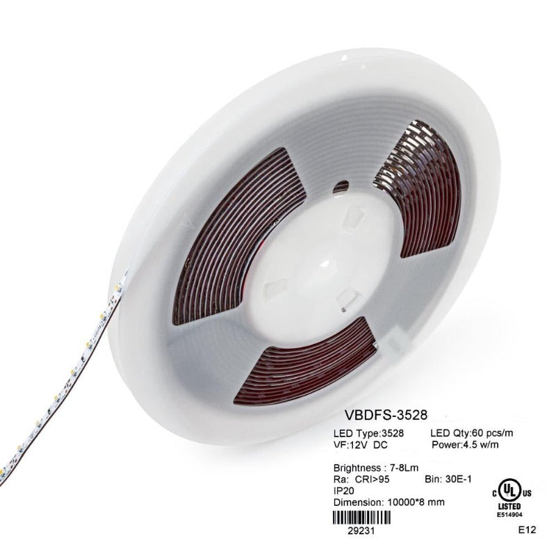 10M(32.8ft) Indoor LED Strip 3528, 12V 1.5(w/ft) 126-144(Lm/ft) 60(LEDs/m) CCT(3K, 3.5K, 4K, 5K) - GekPower