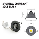 3 inch Round Gimbal Dimmable Recessed LED Downlight / Ceiling Light GL34 , 120V 8W 3CCT(3K, 4K, 5K)