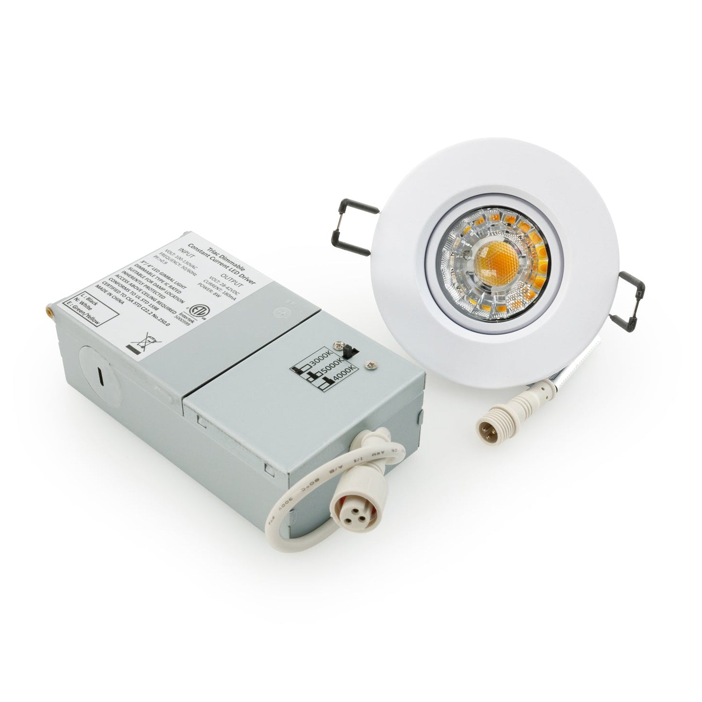 3 inch Round Recessed Light Gimbal with Selectable Color Temperature (3CCT) 120V 8W White - GekPower