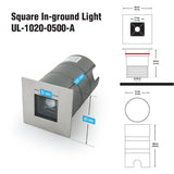 UL-1020-0500-A 2.5 Inch Square Inground light, 24V 5W 34° Reflector, gekpower