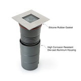 UL-1020-0500-A 2.5 Inch Square Inground light, 24V 5W 36° lens, gekpower