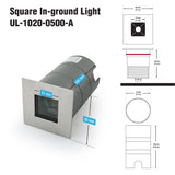 UL-1020-0500-A 2.5Inch Square Inground Up light, 24V 5W 36° lens - GekPower