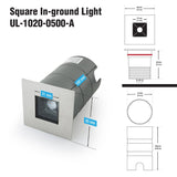 UL-1020-0500-A 2.5Inch Square Inground Up light, 24V 5W 48° Reflector - GekPower