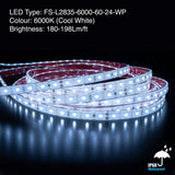 20M(65.6ft) Waterproof LED Strip L2835, 24V 1.5(w/ft) 180-198(Lm/ft) CCT(3K, 6K) - GekPower