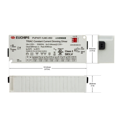 EUCHIPS Constant Current Driver PUP40T-1LMC-850 Selectable, 120V 500 to 850MA - GekPower