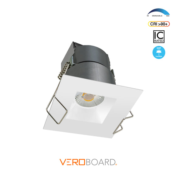 VEROBOARD 2 inch Mini LED Recessed Downlight with Square Trim White 12V 6W 3000K (Warm White) LED-1-S6W-3KWH-12V, Outdoor rated, integrated LED, Downlight, Damp location, 12V, warm white, led lighting, led strip, electronic, lighting, led, Canada, British Columbia, North America, international shipping, Recessed Lighting, LED panel, Round Floating light, Gimbal, ceiling light. 
