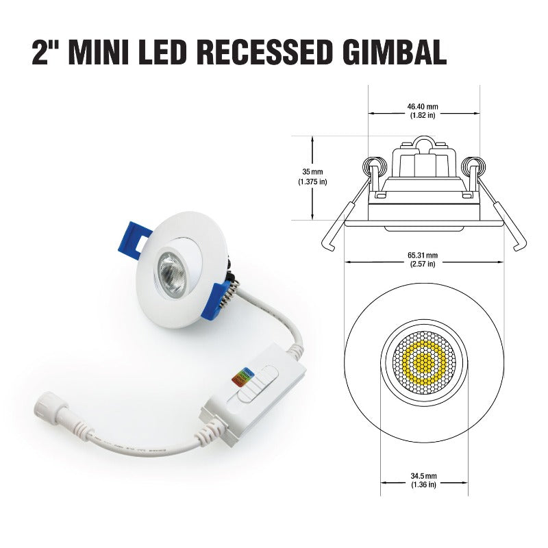 2 inch Mini Gimbal Recessed LED Downlight / Ceiling light AD-LED-2-S5W-5CCTWH-EY, (5CCT) 120V 5W, gekpower