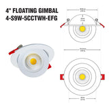 4 inch Floating Gimbal Recessed LED Downlight / Ceiling Light LED-4-S9W-5CCTWH-EFG, 120V 9W 5CCT