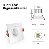 3.5 inch Regressed Square Gimbal Recessed LED Downlight / Ceiling light AD-35S12W-5CCTWH-REY-SQ, (5CCT) 120V 12W, gekpower