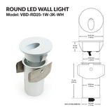 VBD-RD25-1W-3K-WH Round LED Step Light/ Pathway Light, 12V 1W 3000K(Warm White), gekpower
