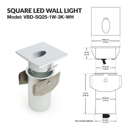 VBD-SQ25-1W-3K-WH Square LED Step Light/ Pathway Light, 12V 1W 3000K(Warm White), gekpower