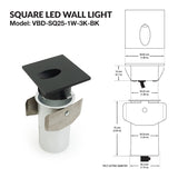 VBD-SQ25-1W-3K-BK Square LED Step Light/ Pathway Light, 12V 1W 3000K(Warm White)