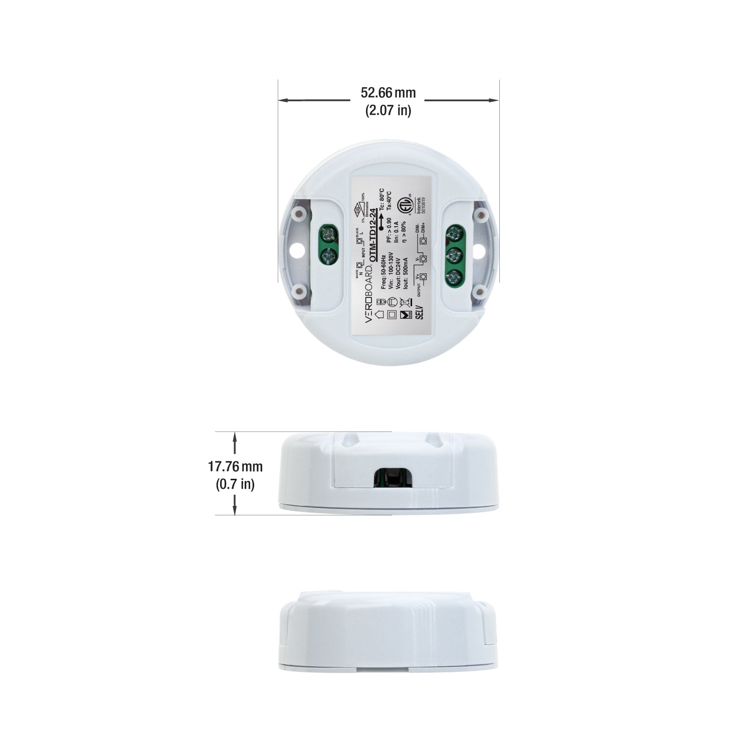 VEROBOARD 24V 0.5A 12W 0-10V Dimmable Constant Voltage J box LED driver OTM-TD12-24