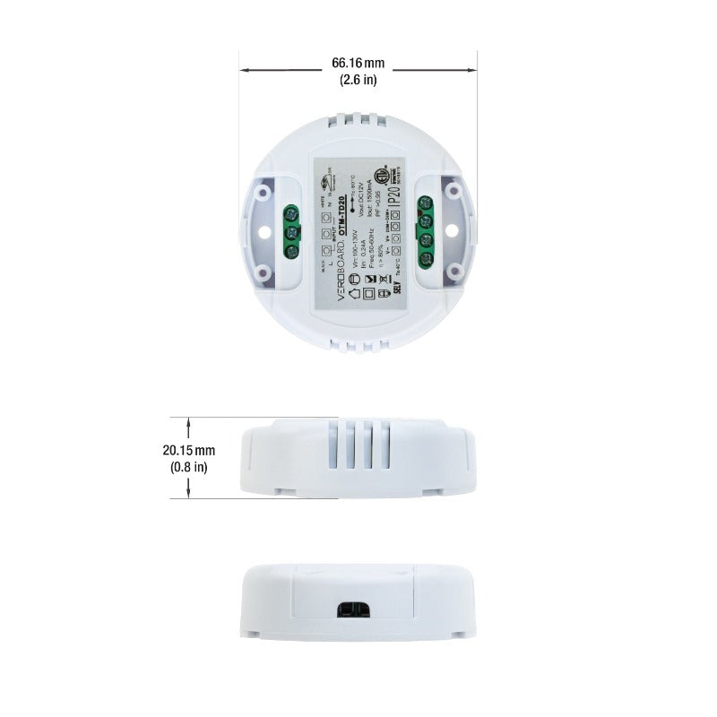 VEROBOARD 12V 1.5A 18W 0-10V Dimmable Constant Voltage LED driver OTM-TD20