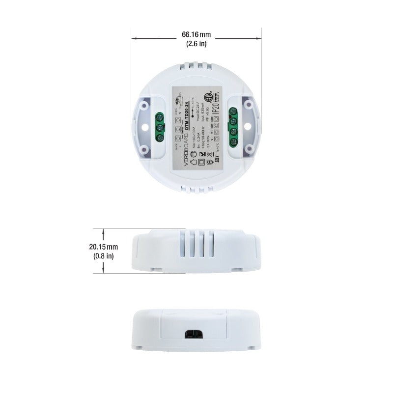 VEROBOARD 24V 0.83A 20W 0-10V Dimmable Constant Voltage LED driver OTM-TD20-24