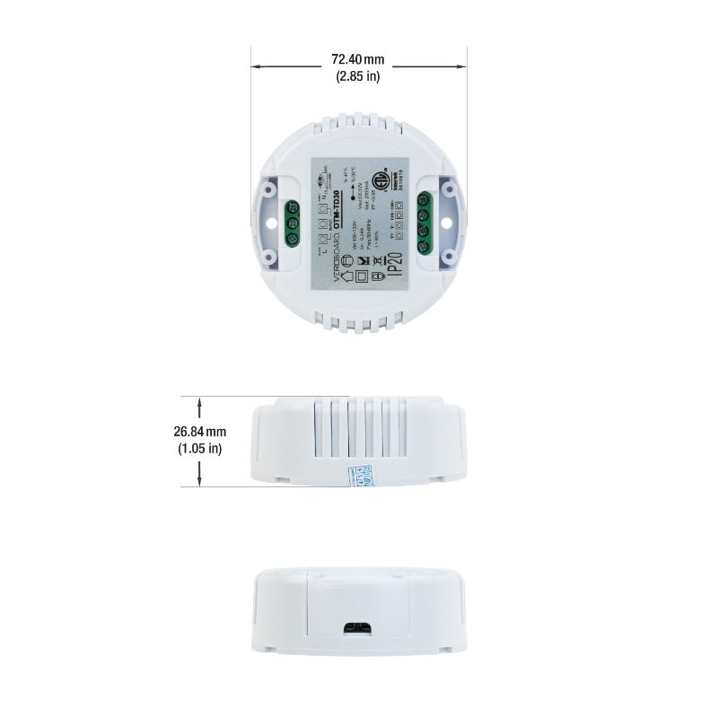 VEROBOARD 12V 2.0A 24W 0-10V Dimmable Constant Voltage LED driver OTM-TD30