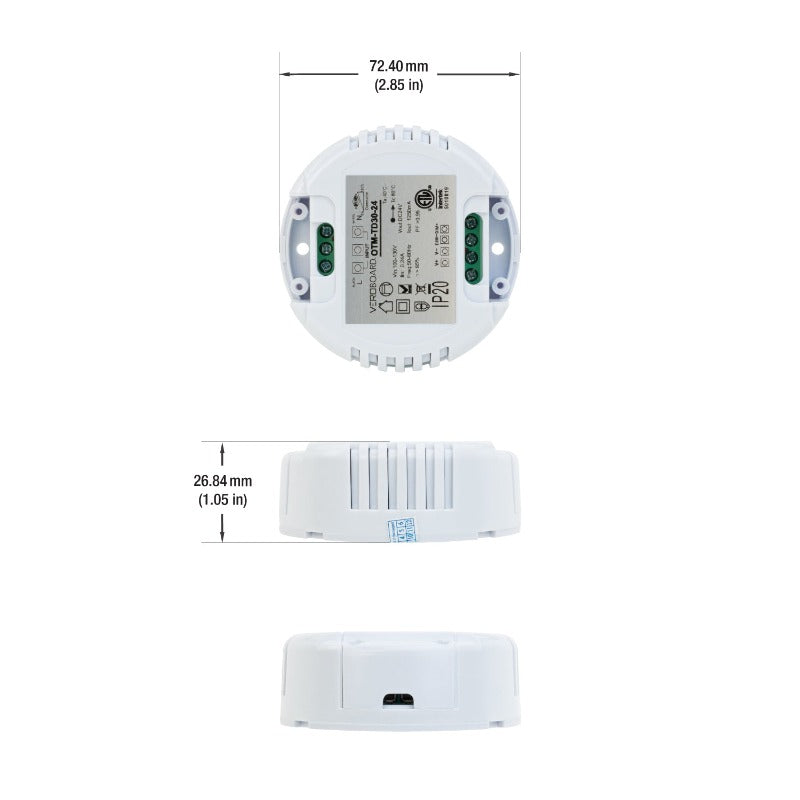 VEROBOARD 24V 1.25A 30W 0-10V Dimmable Constant Voltage LED driver OTM-TD30-24