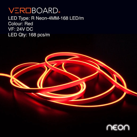 VEROBOARD 5M(16.4ft) LED Neon light Strip VBDFS-R Neon-4MM-168 LED/m, Red color Dimmable Silicone Waterproof Casing Side Emitting. - GekPower
