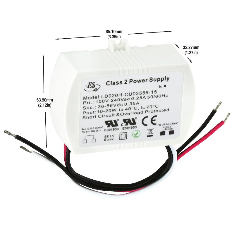 ES LD020H-CU03556-15 Constant Current LED Driver, 350mA 36-56V 20W, gekpower